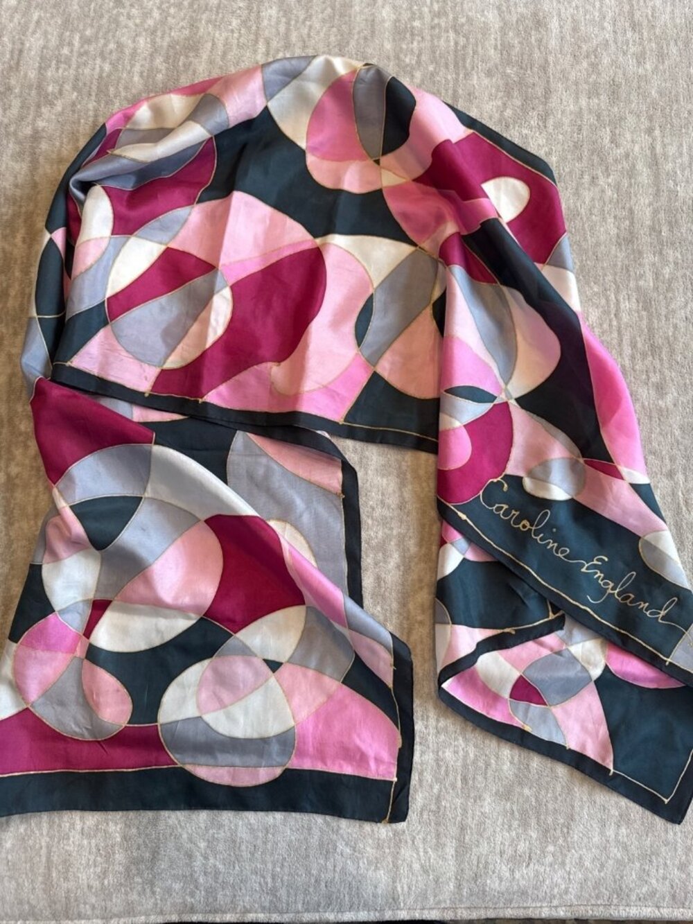 Abstract Rectangle Geometric Pink Black Gray 100% Silk Scarf Spring Summer Fall